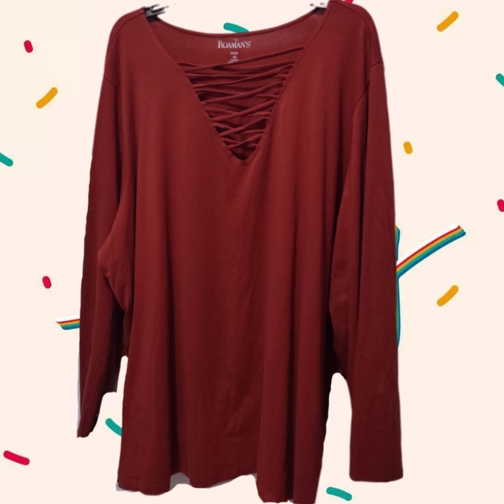 Roamans Copper Tee Tunic with Criss-cross Chest